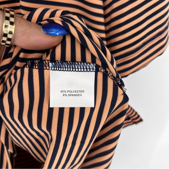 Peter Millar Summer Comfort Peach Navy Striped Performance Golf Polo Shirt - Picture 6 of 10